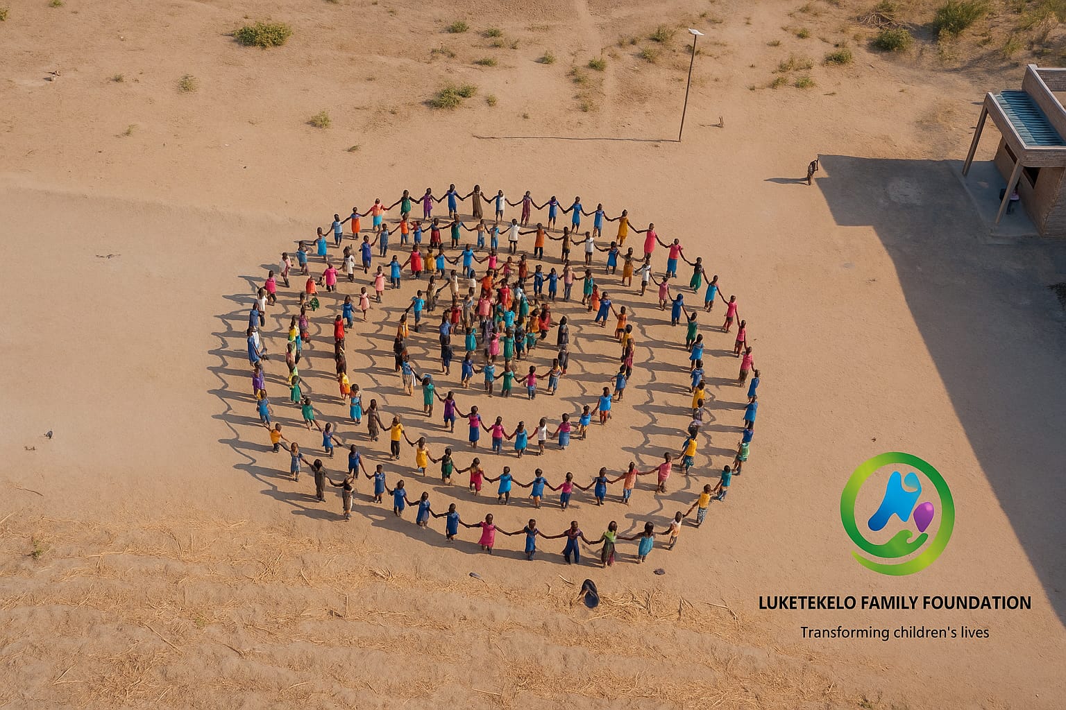 Children from Faith Family Foundation gathered in a circle, smiling and participating in community activities